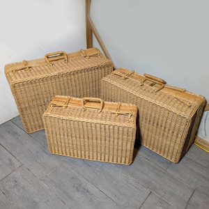 Organizador de viaje, conjunto de bolsas de viaje de ratán tejidas a mano, accesorios para viajes al aire libre, maleta de picnic - Product Image 1