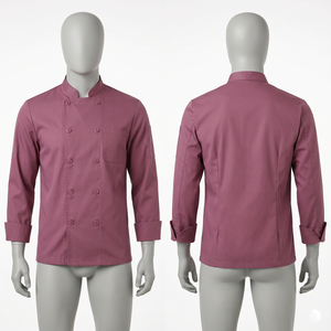 เสื้อเชฟผู้ชาย 240 GSM ผ้าคอตตอนโพลีเอสเตอร์ทวิลล์พรีเมียม สีม่วง กระดุมสองแถว ปักลายตามสั่ง พิมพ์ลาย ป้ายทอ - Product Image 6