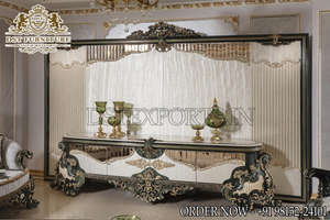 Soporte de unidad de Tv tallada de estilo clásico con almacenamiento, soporte de TV antiguo de estilo francés para el hogar, soporte de TV de madera de teca clásico para el hogar - Product Image 4