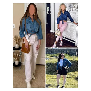 Haut court en jean moderne à manches 3/4 pour femme, chemise à nouer, cardigan élégant, décontracté, léger, tendance, chic, mode estivale - Product Image 4