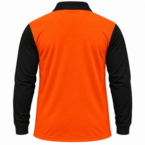Men's Long Sleeve <b>Polo</b> Shirt <b>Orange</b> Black Color Blocked Knitted Casual Sportswear - Product Image 4