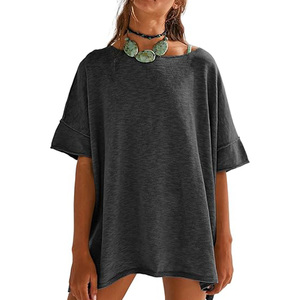 T-shirt décontracté unisexe noir à col rond, coupe ample, manches courtes, couleur unie, tricoté, écologique, 100% coton, toutes saisons - Product Image 1