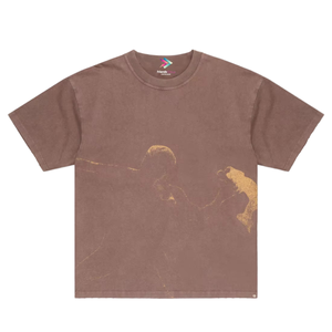 เสื้อยืดผู้ชายสีน้ำตาลผ้าฝ้ายพิมพ์ลายตัวอักษร คอกลม แขนสั้น สไตล์ลำลอง ทรงโอเวอร์ไซส์ ล้างสีแบบแอซิด พิมพ์ลายแบบซับลิเมชั่น สตรีทแวร์ - Product Image 1