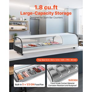 Vetrina Refrigerata Commerciale da 1.8 Cu.ft per Sushi con 5 Vaschette, Espositore da Banco con Vetro Curvo e Illuminazione LED - Product Image 2
