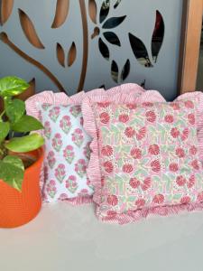 Housse de coussin artisanale bohème en coton à volants, imprimé floral indien, coussins décoratifs de luxe à volants - Product Image 2