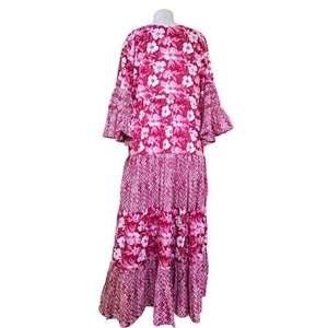 Women Eye-Catching Pink Floral Maxi <b>Dress</b> O Neck Casual <b>Dress</b> Trendy <b>Boho</b> Cotton Printed <b>Dress</b> Supplier - Product Image 2