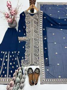 NUEVO DISEÑO DE LUJO: CONJUNTO DE TRAJE SHARARA DE GEORGETTE FUAX, SALWAR KAMEEZ CON LENTEJUELAS, ENCAJE Y LATKAN, ELEGANTE PARA TODAS LAS TEMPORADAS PARA MUJER - Product Image 5