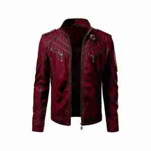 Men's <b>Black</b> Canvas Sherpa PU Moto <b>Jacket</b> Stand Collar Zipper Closure Slim Fit Solid Color Regular Sleeve Winter Motorcycle - Product Image 5