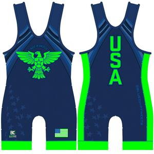 Maillot de lutte unisexe sans manches en polyester avec impression par sublimation motif Aigle des États-Unis, vêtement de compression ajusté pour le fitness - Product Image 4