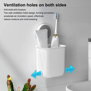 Soporte de pared sin taladros para cepillos de dientes de ABS con drenaje inferior, organizador de almacenamiento autoadhesivo para baño - Product Image 3