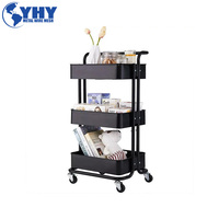 Support de rangement d'angle de salle de bain en métal noir de type debout chariot de rangement utilitaire en métal de cuisine domestique avec roues universelles