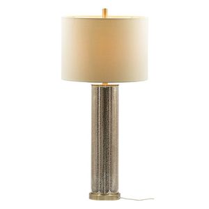 Lampada da Tavolo in Vetro Specchiato Oro 16x16x35 con Paralume in Tessuto Bianco, Elegante Decorazione per la Casa - Product Image 3