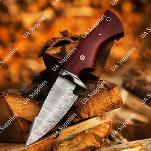 Couteau de camping à lame fixe en acier Damas fait main, manche en bois de rose, étui en cuir, qualité industrielle OEM ODM - Product Image 2