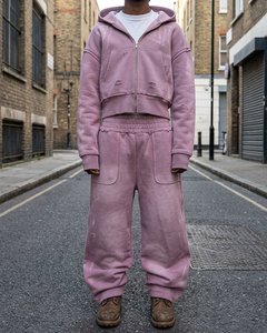 Ensemble de survêtement premium pour hommes, délavé à l'acide, 100% coton, avec sweat à capuche zippé effet vieilli et pantalon de survêtement oversize, style urbain - Product Image 5
