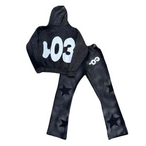 Ensemble de survêtement décontracté pour homme en molleton bouclette, avec sweat à capuche à épaules tombantes et pantalon de jogging, effet délavé au charbon et teint à la pierre - Product Image 3