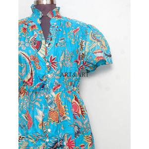 Vestidos Cortos Casuales de Algodón con Cordones para Mujer, Diseño Estampado a Mano, Corte en A, Bonitos Bolsillos, Estilo Sencillo para Uso Diario - Product Image 3