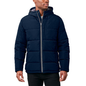 Blouson matelassé réversible imperméable et brillant pour homme, avec logo frontal, design à bulles épais et capuche noire - Product Image 1