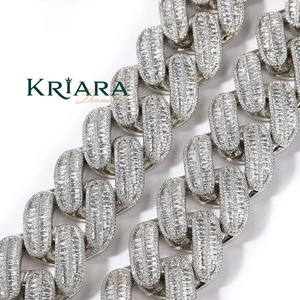 Collar llamativo de plata S925 con baño de rodio y moissanita, corte baguette, engaste de canal, cadena de eslabones, lujo para uso diario - Product Image 3