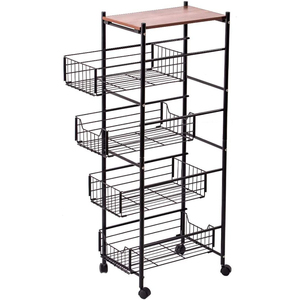 Chariot utilitaire roulant en métal noir à 3 niveaux avec roues, panier de rangement en fil métallique peu encombrant pour la cuisine et la maison - Product Image 2