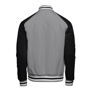 Chaqueta Varsity Gris para Hombre, Estilo Industrial Global, con Mangas Negras, Cuello Camisero, Cierre de Botones, Informal, para Otoño, Corte Regular - Product Image 2