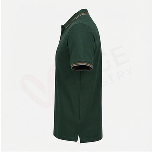 Polo à manches courtes pour homme, vert foncé, coton piqué, respirant, coupe classique, design tricoté uni - Product Image 3