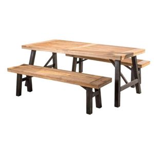 Set da Pranzo da Esterno con 2 Panche e 1 Tavolo, Set da Giardino in 3 Pezzi - Product Image 2