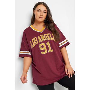 T-shirt a taglio lungo a maniche corte con scollo a V frontale di grandi dimensioni 302542