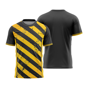 Custom Sublimated Soccer Jersey <b>Men</b> Black Yellow Striped Crew Neck Short Sleeve Moisture Wicking Lightweight Color Blocked - Product Image 1