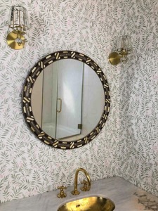 Espejo de pared decorativo con incrustaciones de hueso en forma ovalada, acabado en oro antiguo para decoración del hogar, sala de estar, baño, espejo de pared hecho a mano. - Product Image 5