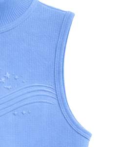 Camiseta sin mangas de cuello alto acanalada azul cielo para mujer, personalizada con diseño de luna en relieve, sin mangas, de verano, fabricante personalizado - Product Image 4