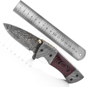 Hot Selling Damascus Deal DD-FK-530 Damascus Steel Drop Point Folding <b>Knife</b> Handmade Hunting Camping Multi-Tool Micarta Handle - Product Image 2