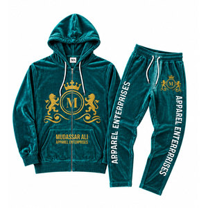 Mudassar for Apparel Enterprises <b>Men's</b> Vintage <b>Navy</b> Blue Hooded Tracksuit Set 100% Polyester 340gsm Lightweight Full Length - Product Image 4