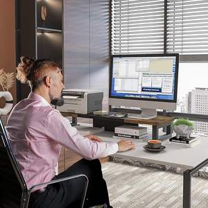 Support de moniteur surélevé, support de rangement de bureau multifonction en bois et en acier pour 2 moniteurs, pour ordinateur, ordinateur portable, imprimante, téléviseur - Product Image 6