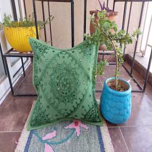 Housse de coussin brodée artisanale, best-seller, 100% coton, légère, jaune, pour la décoration de la maison et des hôtels - Product Image 4