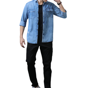 Chemise en jean confortable pour homme, tissu en jean personnalisable, vente en gros de coton - Product Image 5