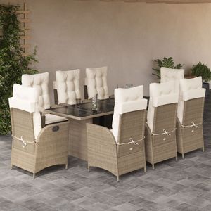 Conjunto de Comedor de Jardín de 9 Piezas con Reposabrazos Ajustables, Ratán Sintético PE Beige con Características Confortables para Comer al Aire Libre - Product Image 1