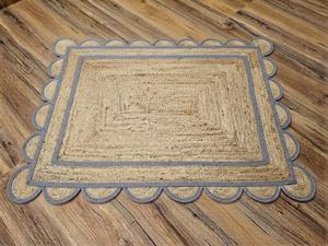 Handwoven Natural Jute Area Rug Gray Border Rectangle Rug Rustic Farmhouse Home Decor - Product Image 5