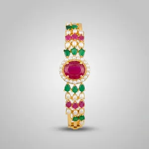 Bracelet manchette mignon en alliage de cuivre fait main, imitation perle, plaqué or, bijoux de costume indien pour femme, idéal pour les occasions festives - Product Image 6
