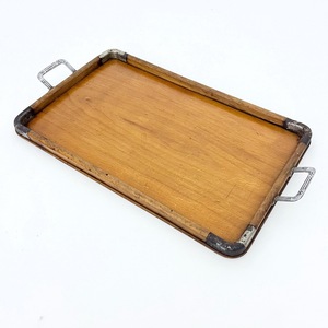 Rectangular Wooden Serving <b>Tray</b> with Metal Handles – Durable Bamboo <b>Tray</b> for Food, Tea & Coffee Serving - Product Image 1