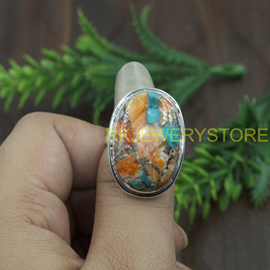 Natural Oyster Turquoise Gemstone <b>Ring</b> Handmade 925 Sterling Silver Gemstone <b>Ring</b> Boho <b>Statement</b> Jewelry Gift For Women Her Him - Product Image 5