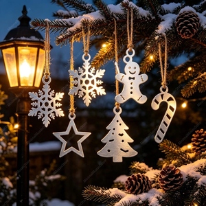 Adornos Navideños de Hierro Fundido con Formas de Copo de Nieve, Estrella y Árbol, con Acabado Plateado Texturizado, Pieza Decorativa Festiva - Product Image 3