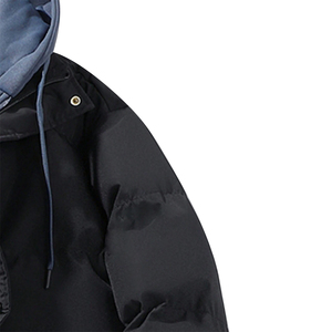 Veste matelassée à capuche décontractée pour homme grande taille, noire, de haute qualité, avec fermeture éclair, 100 % polyester, épaisseur supérieure à 300 g, manteau d'extérieur - Product Image 4