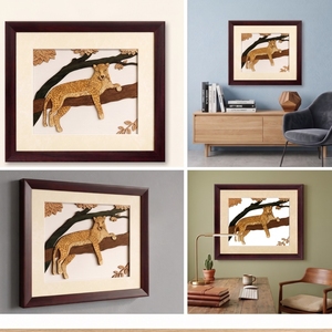 Cuadro Decorativo de Pared con Leopardo Tallado en Madera, Decoración Escénica para Sala de Estar, Estilo Rústico - Product Image 4