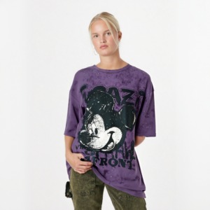 T-shirt surdimensionné à imprimé Mickey Mouse violet, manches courtes, col rond, style streetwear, jersey en coton tricoté pour homme - Product Image 6