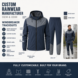 Color Block Hooded Waterproof Track Suit Men Custom Printed Logo <b>Zip</b> Pocket Chest Design Windproof Polyester Fabric Wholesale - Product Image 4
