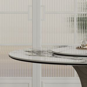 Moderno lusso 59 \ "Set tavolo da pranzo in pietra sinterizzata acciaio inox nero titanio clessidra Base 6 sedie imbottite grigie graffio - Product Image 5