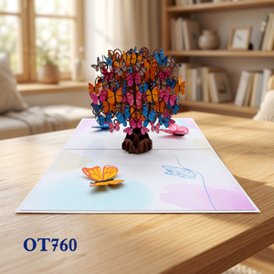 Carte de vœux 3D pop-up papillon sur arbre en papier fait main personnalisée, tendance du moment, vente en gros Vietnam pour la décoration intérieure - Product Image 2