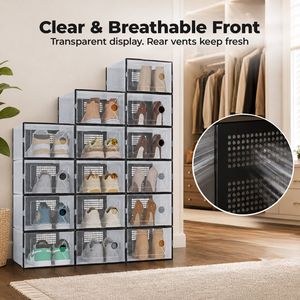 Scatola Portascarpe Impilabile in Plastica Trasparente, Confezione da 10/15, Organizzatore Pieghevole per Esposizione di Sneaker - Product Image 4