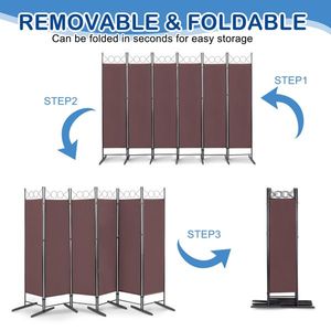 4 Fold Top 6FT Screen & Room Divider 160g Polyester Cloth with Carbon Steel Frame and Plastic Feet Brown - Product Image 2