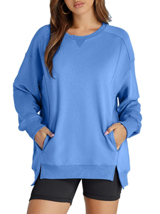 High Quality Women's Hip Hop Crewneck Pullover Sweatshirt <b>Set</b> Solid Color 100% Cotton Winter <b>Knitting</b> 2-Piece Shorts <b>Set</b> - Product Image 3
